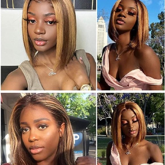 [10 INCH] Honey Blonde Ombre Bob Wig 13x4 Lace Front - Picture 6 of 6